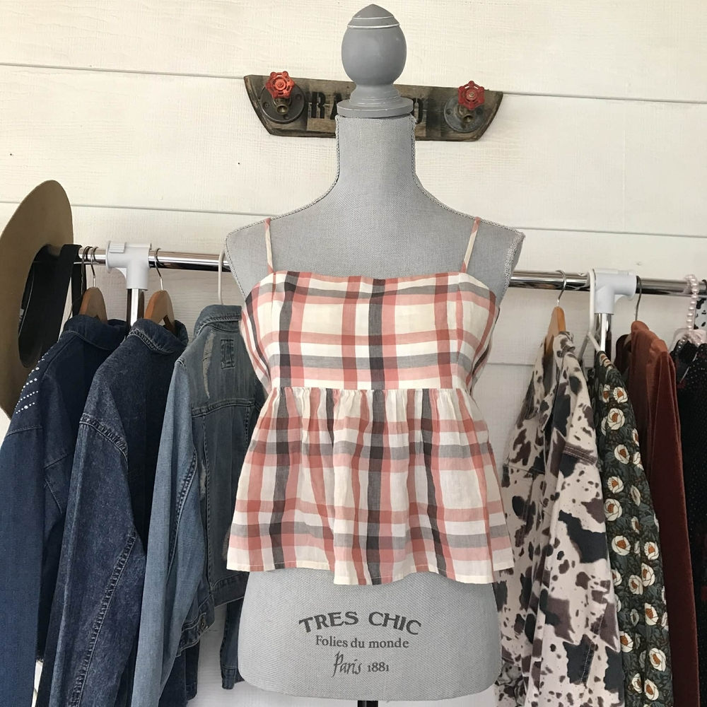 Lucky Brand Red and Cream Plaid Camisole